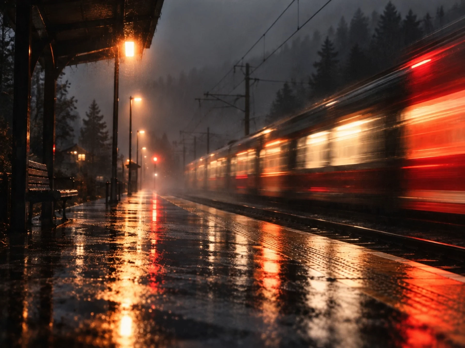 雨夜站台与列车的现场参考影像